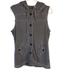 Roxy Y2K Vintage Gray Sleeveless Button-Up Hoodie Vest Size XL Retro Streetwear
